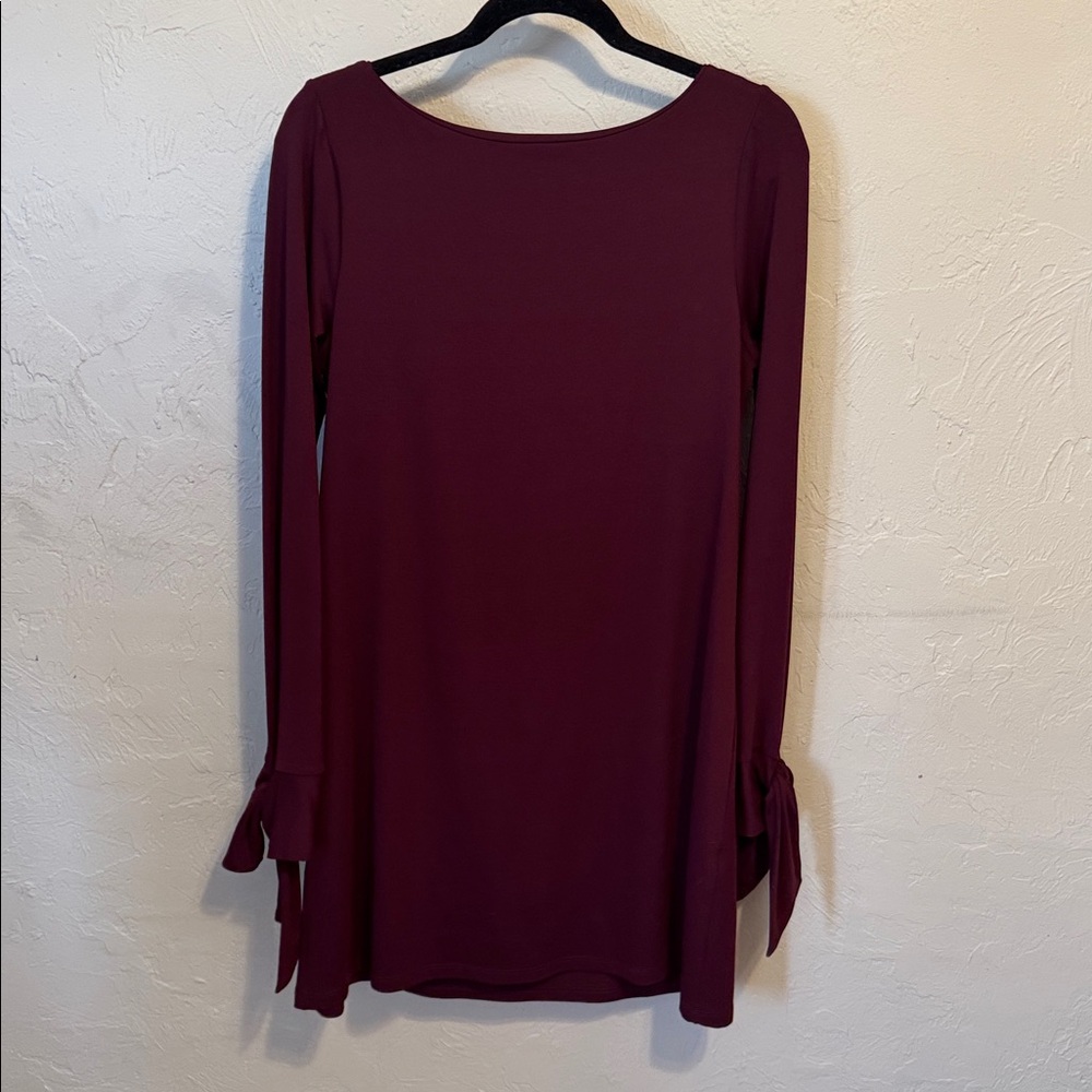 Susana Monaco Deep Burgundy Long Sleeve Dress with ties at cuff large - Picture 7 of 13